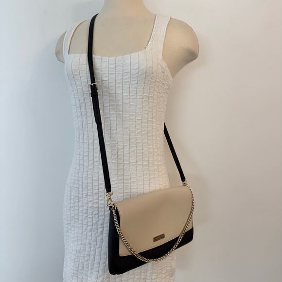 Kate Spade Saffiano Leather Laurel Way Greer Crossbody Bag Ivory/Black - Picture 2 of 11